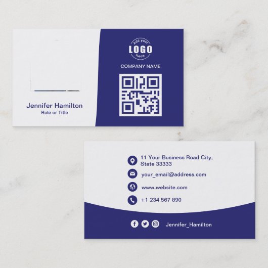 Professionele aangepaste QRCode Photo Blue Visitekaartje (Voorkant / Achterkant)