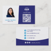Professionele aangepaste QRCode Photo Blue Visitekaartje (Voorkant / Achterkant)
