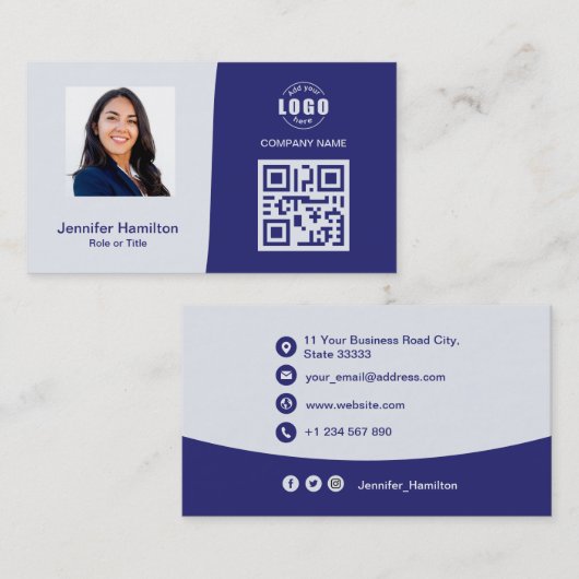 Professionele aangepaste QRCode Photo Blue Visitekaartje (Voorkant / Achterkant)