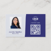 Professionele aangepaste QRCode Photo Blue Visitekaartje (Voorkant)