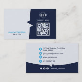 Professionele aangepaste QRCode Photo Dark Blue Bu Visitekaartje (Voorkant / Achterkant)