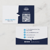Professionele aangepaste QRCode Photo Dark Blue Bu Visitekaartje (Voorkant / Achterkant)