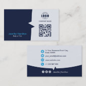 Professionele aangepaste QRCode Photo Dark Blue Bu Visitekaartje (Voorkant / Achterkant)