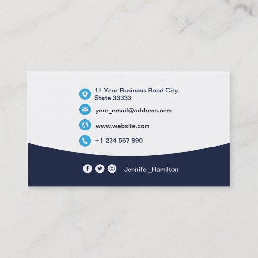 Professionele aangepaste QRCode Photo Dark Blue Bu Visitekaartje (Achterkant)