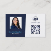 Professionele aangepaste QRCode Photo Dark Blue Bu Visitekaartje (Voorkant)