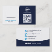 Professionele aangepaste QRCode Photo Dark Blue Bu Visitekaartje (Voorkant / Achterkant)