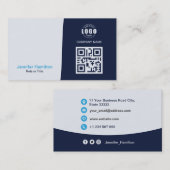 Professionele aangepaste QRCode Photo Dark Blue Bu Visitekaartje (Voorkant / Achterkant)