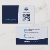 Professionele aangepaste QRCode Photo Dark Blue Bu Visitekaartje (Voorkant / Achterkant)