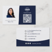 Professionele aangepaste QRCode Photo Dark Blue Gr Visitekaartje (Voorkant / Achterkant)