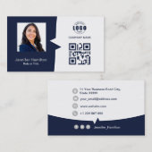 Professionele aangepaste QRCode Photo Dark Blue Gr Visitekaartje (Voorkant / Achterkant)