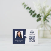 Professionele aangepaste QRCode Photo Dark Blue Gr Visitekaartje (Staand voorkant)