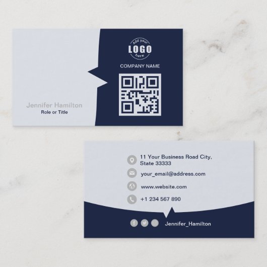Professionele aangepaste QRCode Photo Dark Blue Gr Visitekaartje (Voorkant / Achterkant)