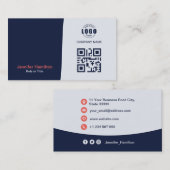 Professionele aangepaste QRCode Photo Dark Blue Re Visitekaartje (Voorkant / Achterkant)
