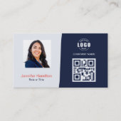 Professionele aangepaste QRCode Photo Dark Blue Re Visitekaartje (Voorkant)