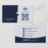 Professionele aangepaste QRCode Photo Dark Blue Visitekaartje (Voorkant / Achterkant)