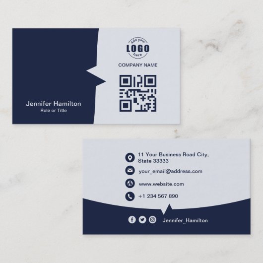 Professionele aangepaste QRCode Photo Dark Blue Visitekaartje (Voorkant / Achterkant)
