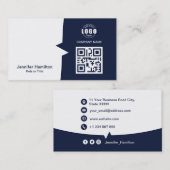 Professionele aangepaste QRCode Photo Dark Blue Visitekaartje (Voorkant / Achterkant)