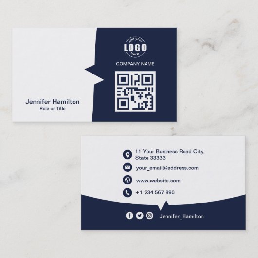 Professionele aangepaste QRCode Photo Dark Blue Visitekaartje (Voorkant / Achterkant)