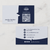 Professionele aangepaste QRCode Photo Dark Blue Visitekaartje (Voorkant / Achterkant)