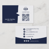 Professionele aangepaste QRCode Photo Dark Blue Visitekaartje (Voorkant / Achterkant)