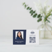Professionele aangepaste QRCode Photo Dark Blue Visitekaartje (Staand voorkant)
