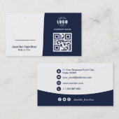 Professionele aangepaste QRCode Photo Dark Blue Visitekaartje (Voorkant / Achterkant)