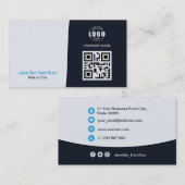 Professionele aangepaste QRCode Photo Navy Blue Bu Visitekaartje (Voorkant / Achterkant)