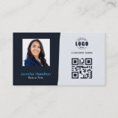Professionele aangepaste QRCode Photo Navy Blue Bu Visitekaartje (Voorkant)