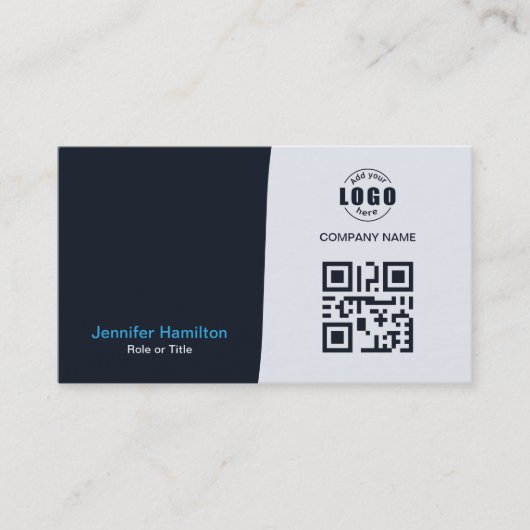 Professionele aangepaste QRCode Photo Navy Blue Bu Visitekaartje (Voorkant)