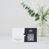 Professionele aangepaste QRCode Photo Navy Blue Bu Visitekaartje (Staand voorkant)