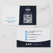 Professionele aangepaste QRCode Photo Navy Blue Bu Visitekaartje (Voorkant / Achterkant)