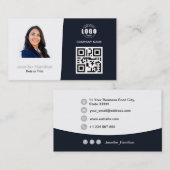 Professionele aangepaste QRCode Photo Navy Blue Gr Visitekaartje (Voorkant / Achterkant)