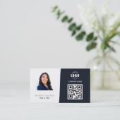 Professionele aangepaste QRCode Photo Navy Blue Gr Visitekaartje (Staand voorkant)