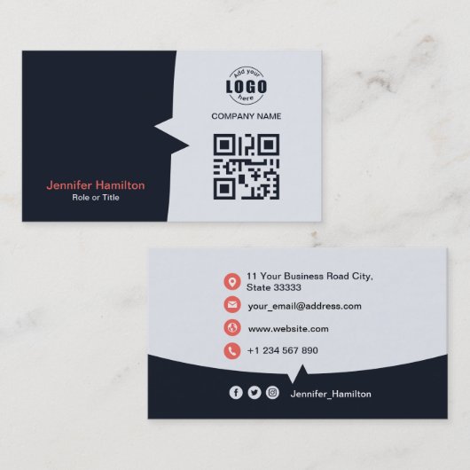 Professionele aangepaste QRCode Photo Navy Blue Re Visitekaartje (Voorkant / Achterkant)