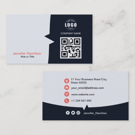 Professionele aangepaste QRCode Photo Navy Blue Re Visitekaartje (Voorkant / Achterkant)