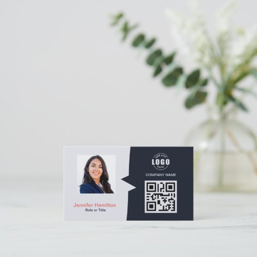 Professionele aangepaste QRCode Photo Navy Blue Re Visitekaartje (Staand voorkant)