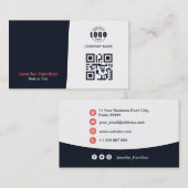 Professionele aangepaste QRCode Photo Navy Blue Re Visitekaartje (Voorkant / Achterkant)