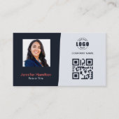 Professionele aangepaste QRCode Photo Navy Blue Re Visitekaartje (Voorkant)