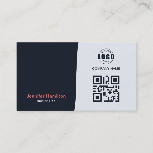 Professionele aangepaste QRCode Photo Navy Blue Re Visitekaartje (Voorkant)
