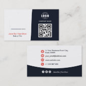 Professionele aangepaste QRCode Photo Navy Blue Re Visitekaartje (Voorkant / Achterkant)