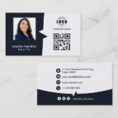 Professionele aangepaste QRCode Photo Navy Blue Visitekaartje (Voorkant / Achterkant)