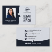 Professionele aangepaste QRCode Photo Navy Blue Visitekaartje (Voorkant / Achterkant)
