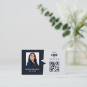 Professionele aangepaste QRCode Photo Navy Blue Visitekaartje (Staand voorkant)
