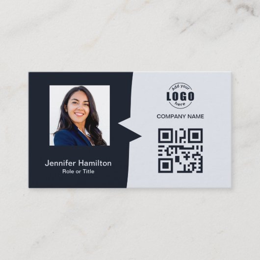 Professionele aangepaste QRCode Photo Navy Blue Visitekaartje (Voorkant)