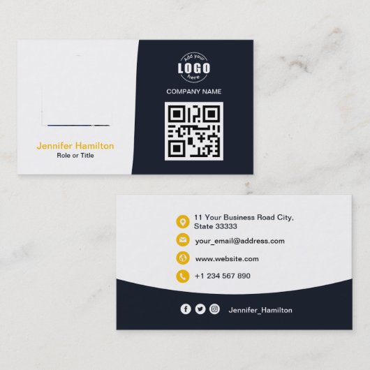 Professionele aangepaste QRCode Photo Navy Blue Ye Visitekaartje (Voorkant / Achterkant)