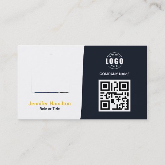 Professionele aangepaste QRCode Photo Navy Blue Ye Visitekaartje (Voorkant)