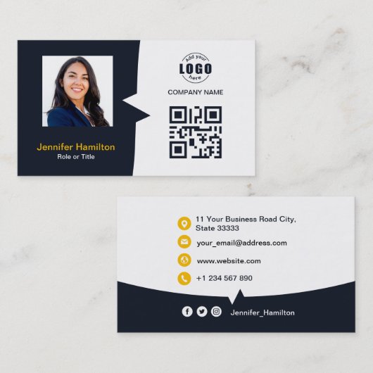 Professionele aangepaste QRCode Photo Navy Blue Ye Visitekaartje (Voorkant / Achterkant)