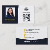 Professionele aangepaste QRCode Photo Navy Blue Ye Visitekaartje (Voorkant / Achterkant)