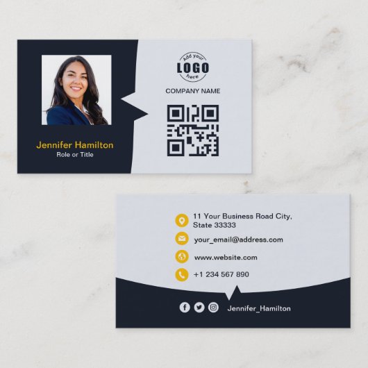 Professionele aangepaste QRCode Photo Navy Blue Ye Visitekaartje (Voorkant / Achterkant)