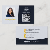 Professionele aangepaste QRCode Photo Navy Blue Ye Visitekaartje (Voorkant / Achterkant)